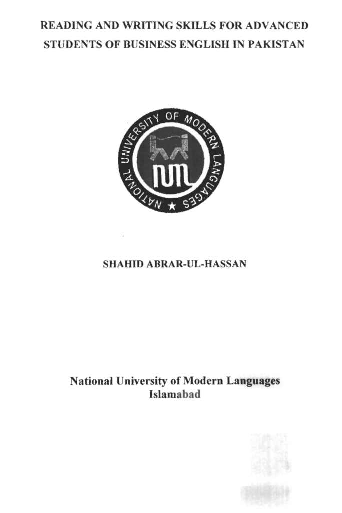 Reading and Writing Skills for Advanced Students of Business English in Pakistan