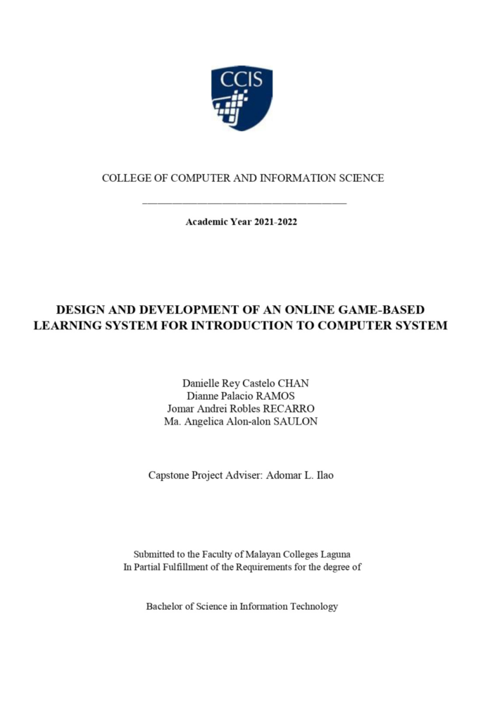 Design and Development of an Online Game-Based  Learning System — example BSIT thesis/capstone