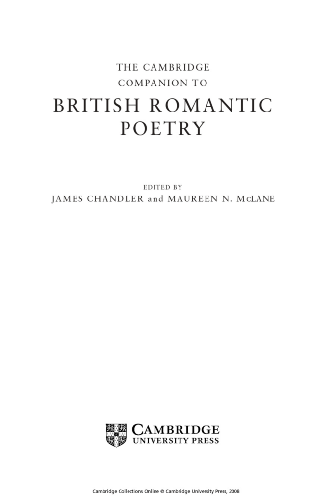 The Cambridge Companion to British Romantic Poetry