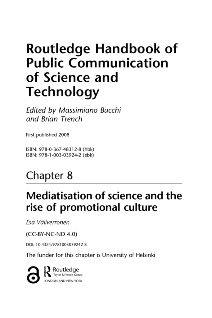 Routledge Handbook of Public Communication of Science and Technology