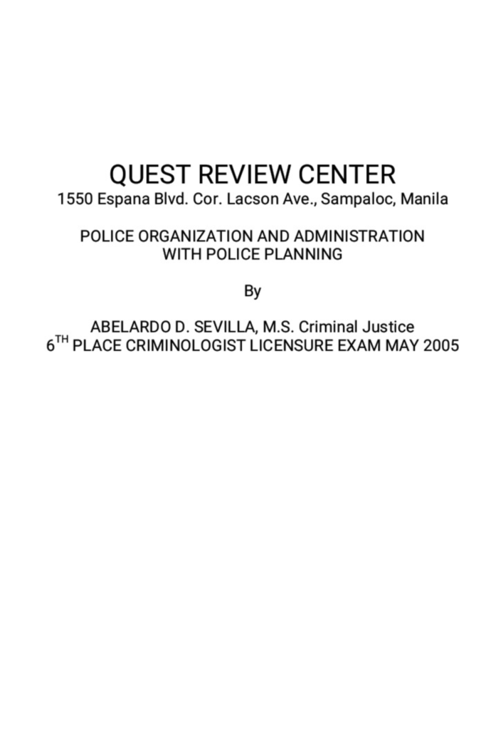 Police Organization and Administration with Police Planning