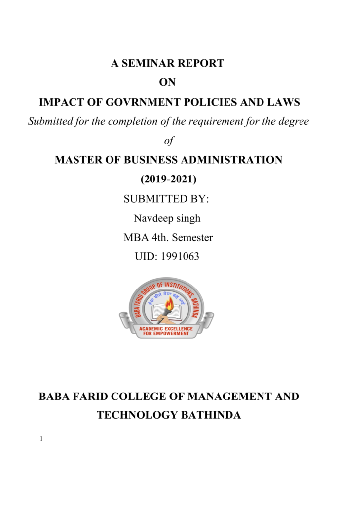 A Seminar Report on Impact of Government Policies and Laws