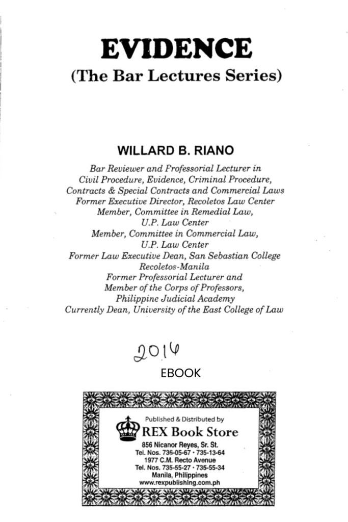 EVIDENCE  (The Bar Lectures Series)