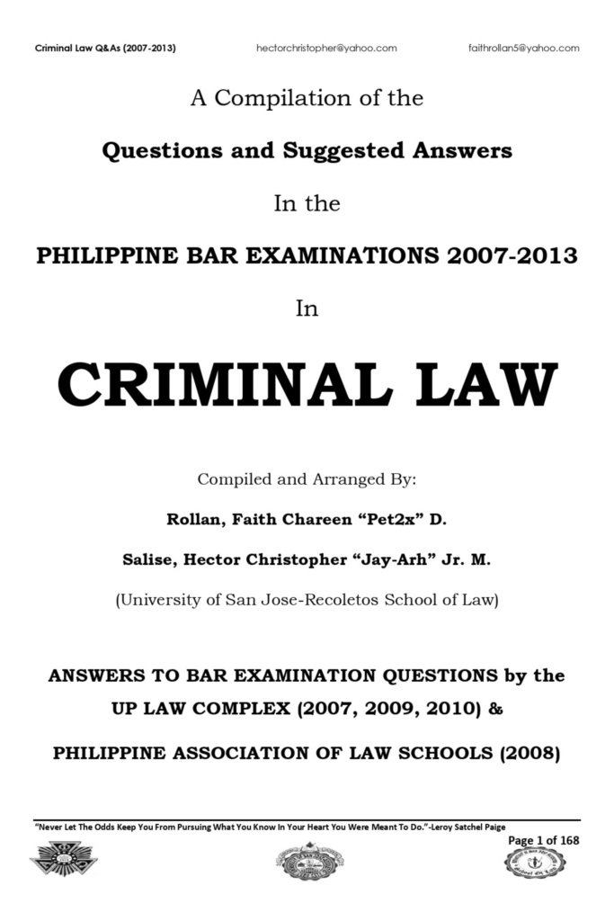 A Compilation of the Questions and Suggested Answers in  the Philippine Bar Examinations