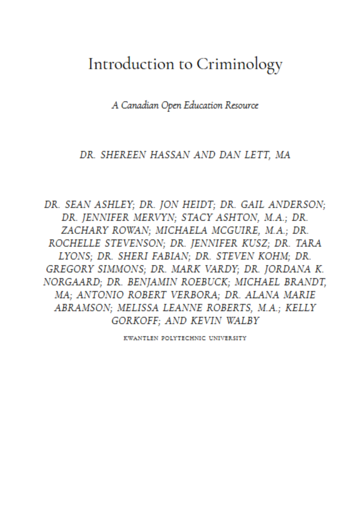 Introduction to Criminology: A Canadian Open Education Resource