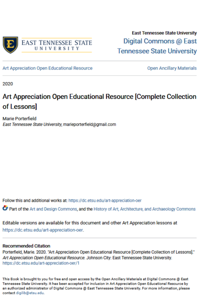 Art Appreciation Open Educational Resource [Complete Collection of Lessons]of Lessons]