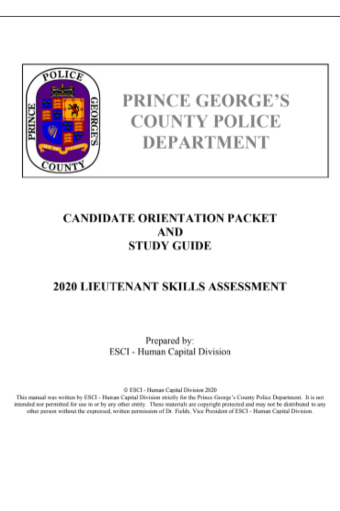 CANDIDATE ORIENTATION PACKET  AND STUDY GUIDE  2020 LIEUTENANT SKILLS ASSESSMENT