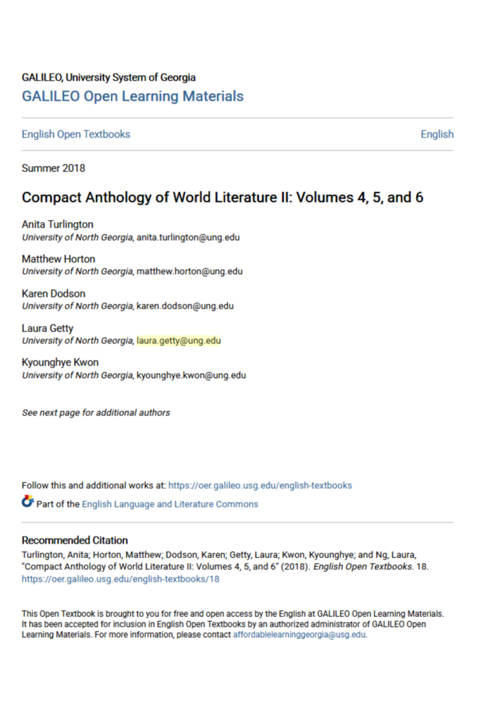 Compact Anthology of World Literature II  (Parts 4–6: includes Contemporary Literature selections)