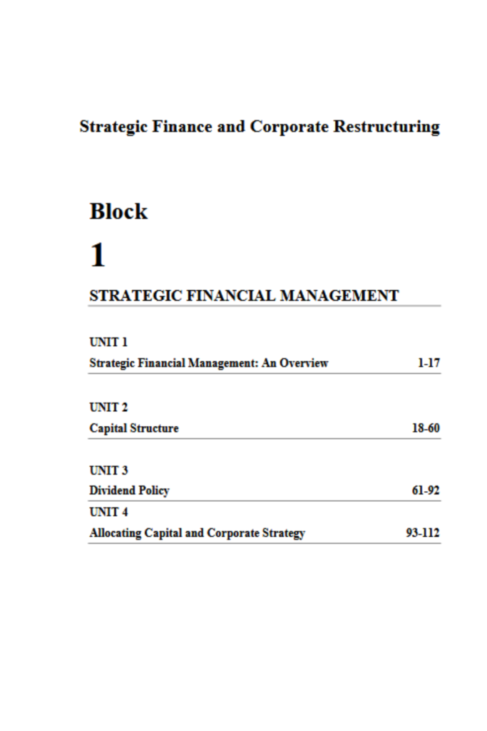 Strategic Finance and Corporate Restructuring