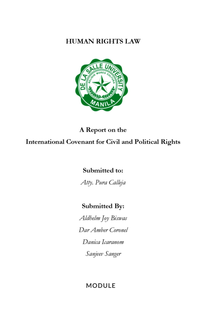 Human Rights Law : A Report on the International Covenant for Civil and Political Rights