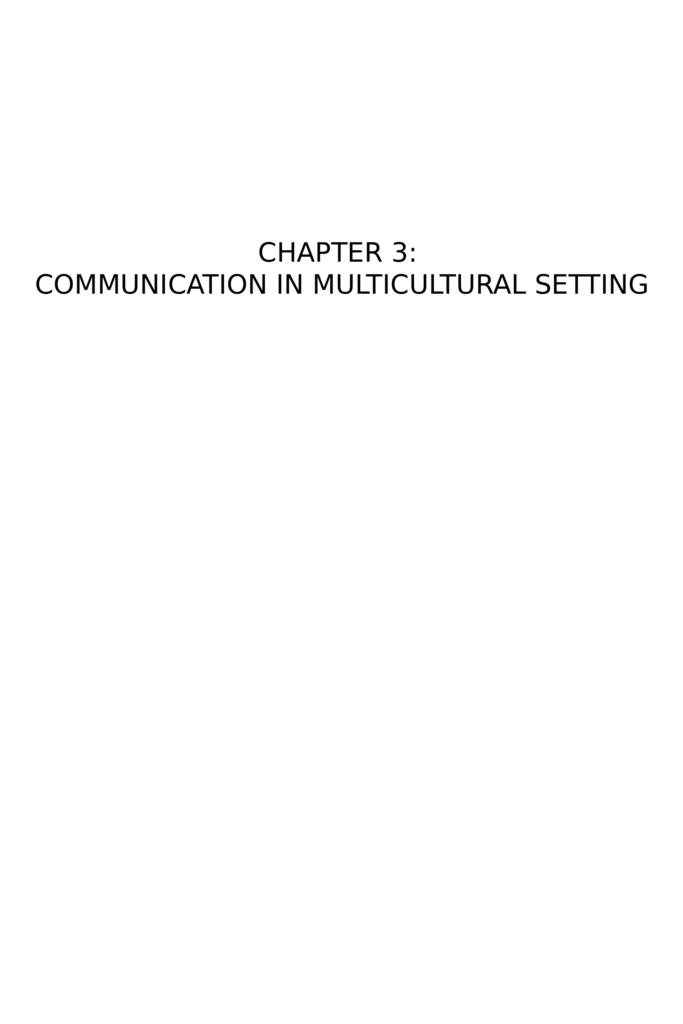 CHAPTER 3: COMMUNICATION IN MULTICULTURAL SETTING