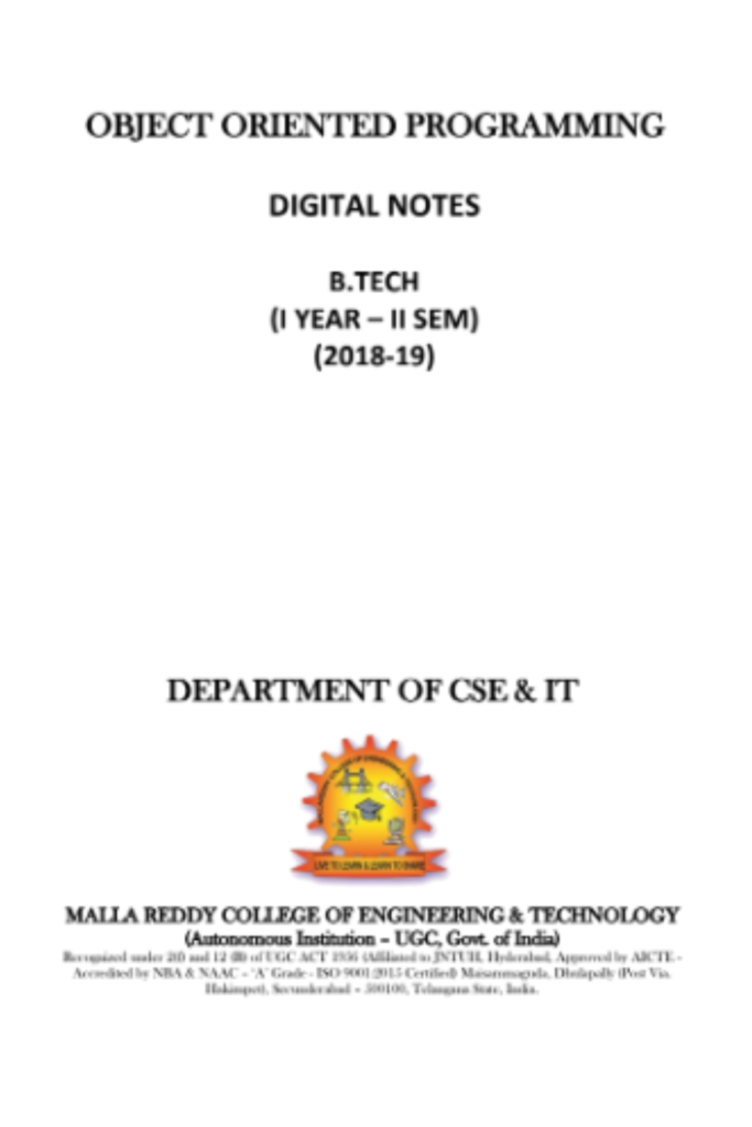 OBJECT ORIENTED PROGRAMMING  DIGITAL NOTES